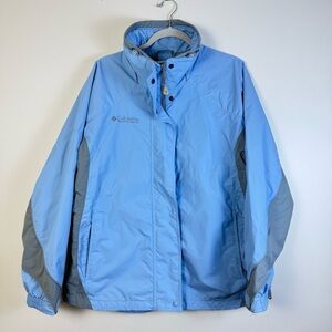 Columbia Core Womens Blue Outdoor Jacket Gray Logo Waterproof Windbreaker Large